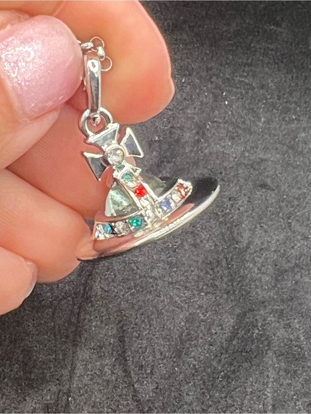 Vivienne Westwood Silver Orb Pendant Necklace with Multicolored Stones